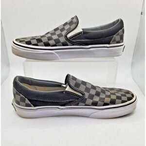 Vans Classic Slip On Shoe Black Pewter Checkerboard Sneaker Size Men 8 Women 9.5